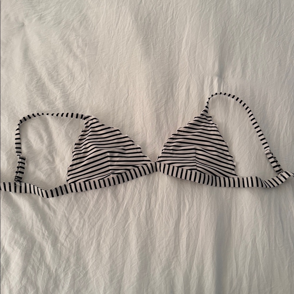 Hollister Black and White Striped Bikini Top